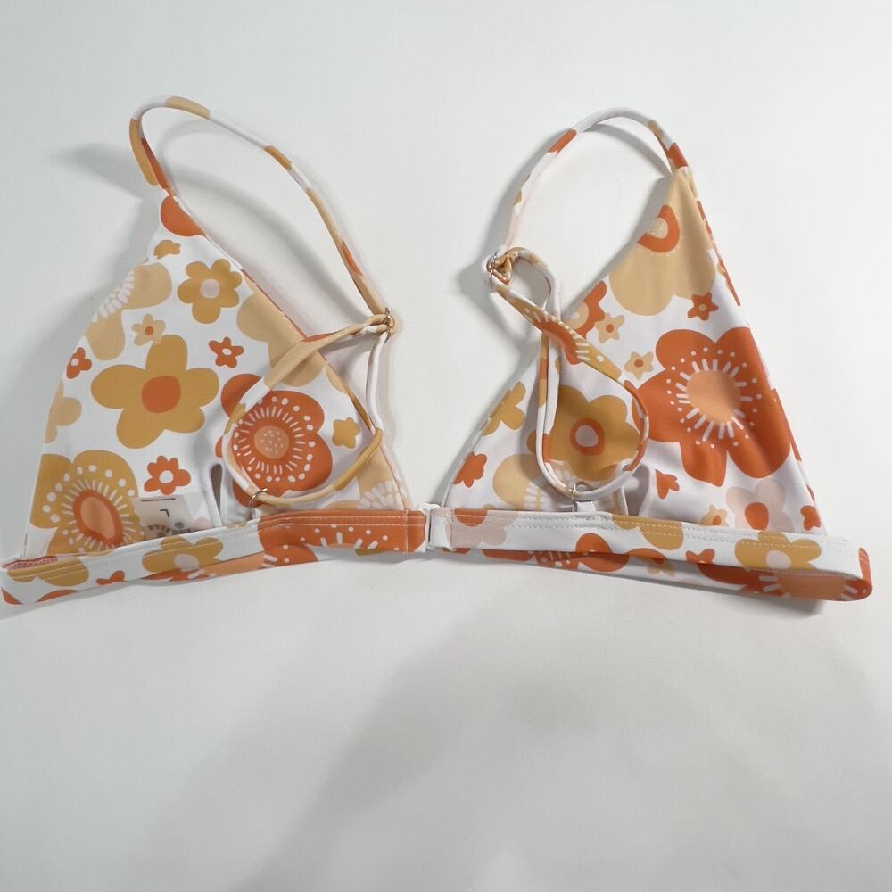 Aurelle L McCall Bikini Set Orange Retro Floral Print Two Piece Bold Bright - Picture 4 of 11